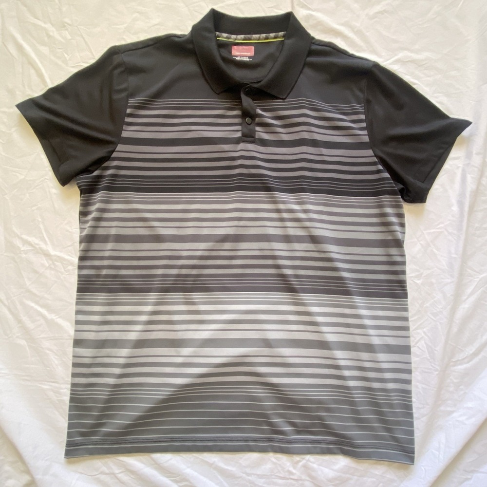 Alfani Mens Gray Striped Polo Golf Shirt XXL Slim 100% Polyester Short Sleeve